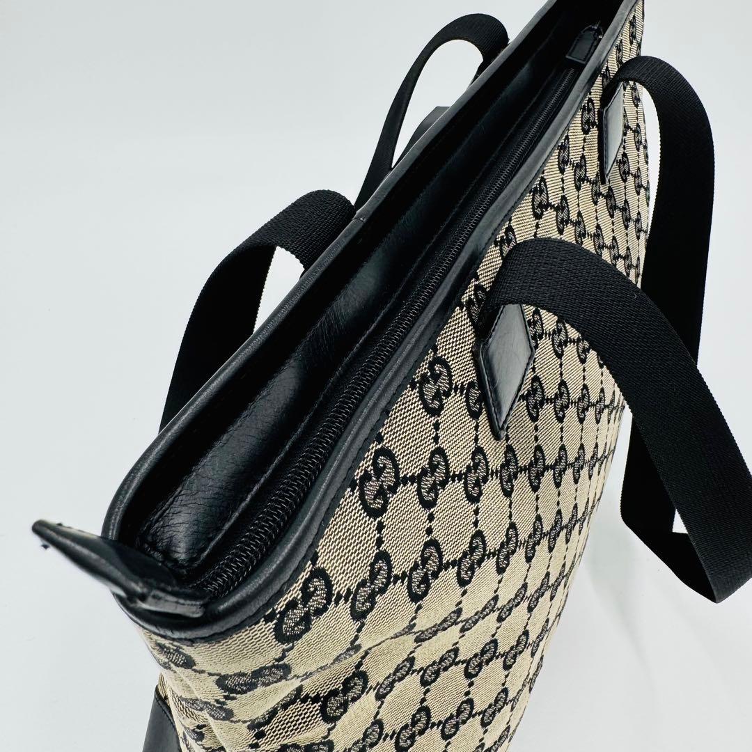 グッチ GGキャンバス レザー トートバッグ 肩掛け A4収納可能 ブラック