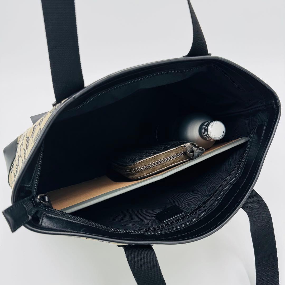 グッチ GGキャンバス レザー トートバッグ 肩掛け A4収納可能 ブラック