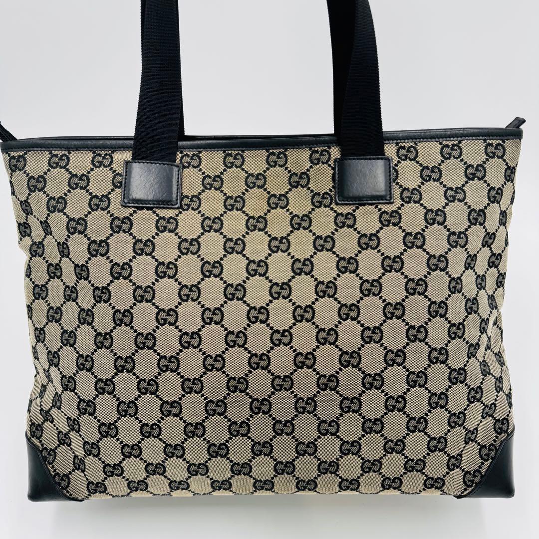 グッチ GGキャンバス レザー トートバッグ 肩掛け A4収納可能 ブラック