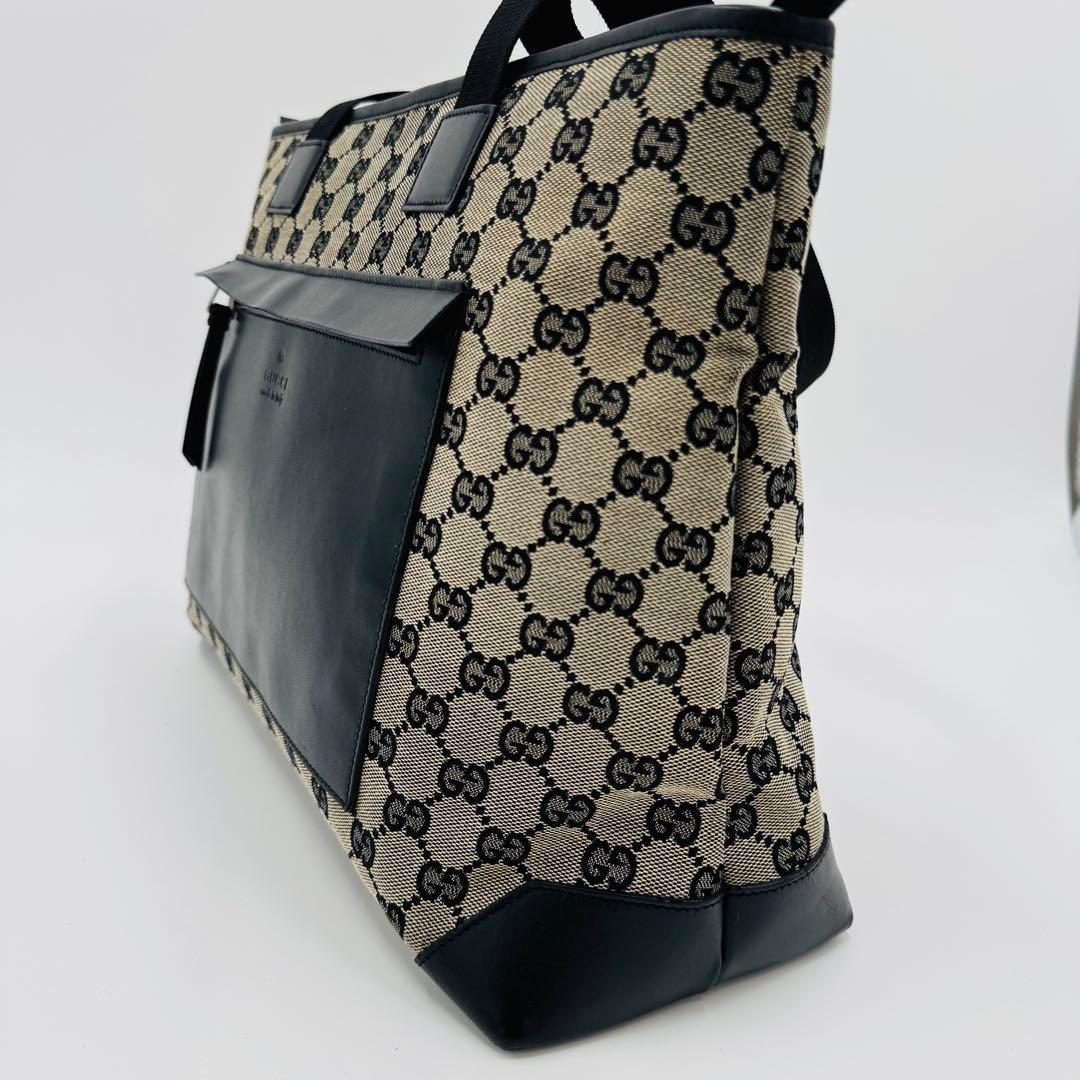 グッチ GGキャンバス レザー トートバッグ 肩掛け A4収納可能 ブラック