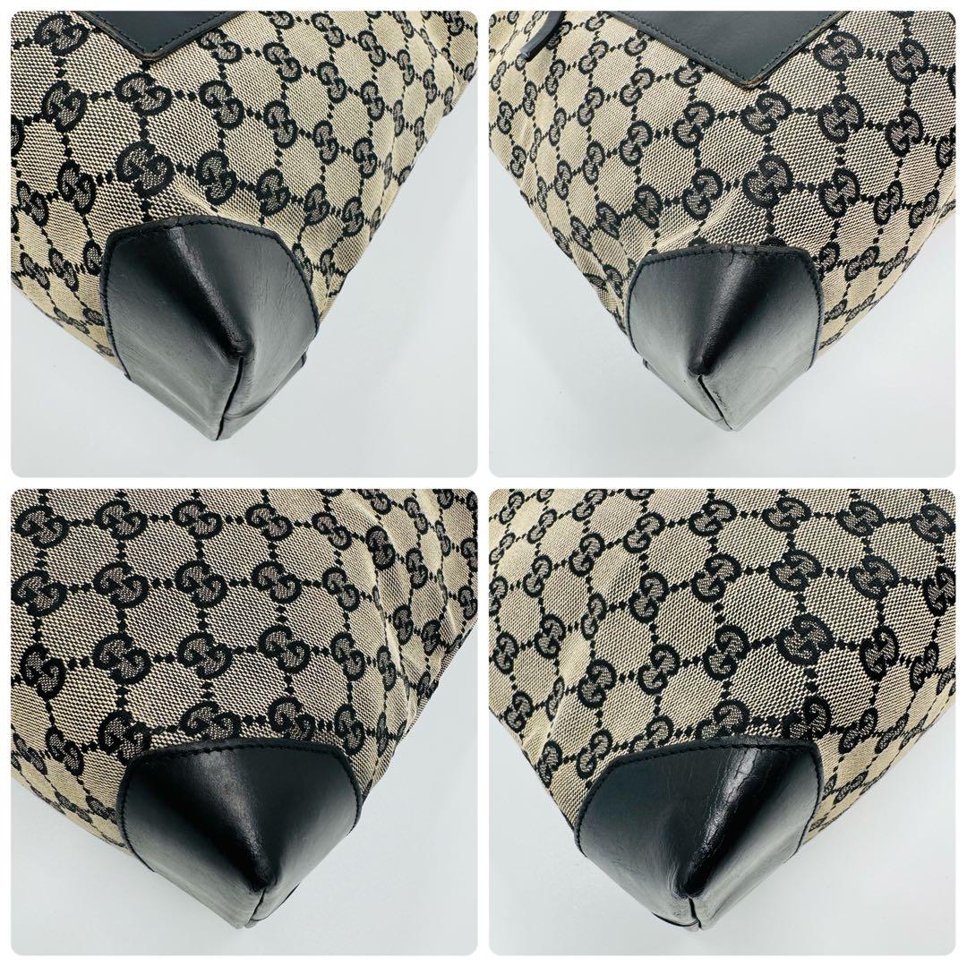 グッチ GGキャンバス レザー トートバッグ 肩掛け A4収納可能 ブラック