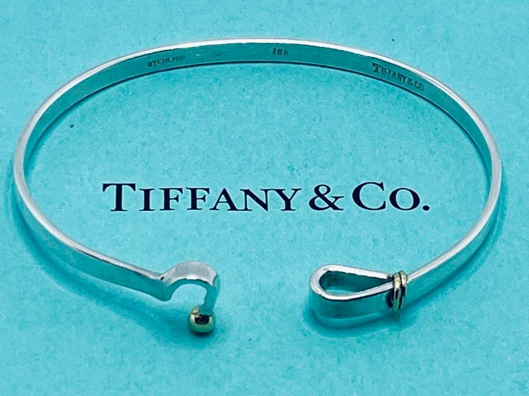 h482 ティファニー　フック&アイ　コンビ　バングル　750/925 k18
