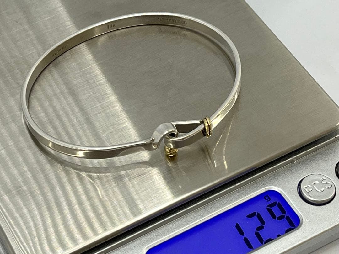 h482 ティファニー　フック&アイ　コンビ　バングル　750/925 k18