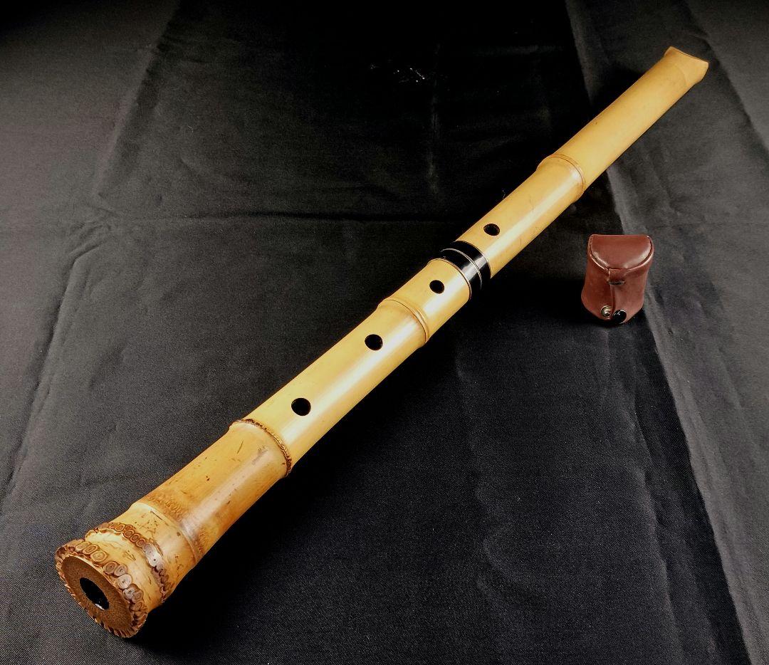 Y3110-5 琴古流 尺八 在銘 銀三線 全長64㎝ 竹製