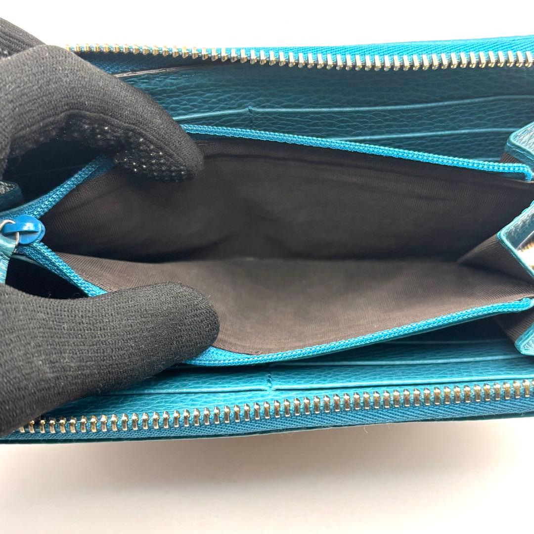 グッチ 長財布 GG キャンバス ターコイズ ブルー ラウンドファスナー