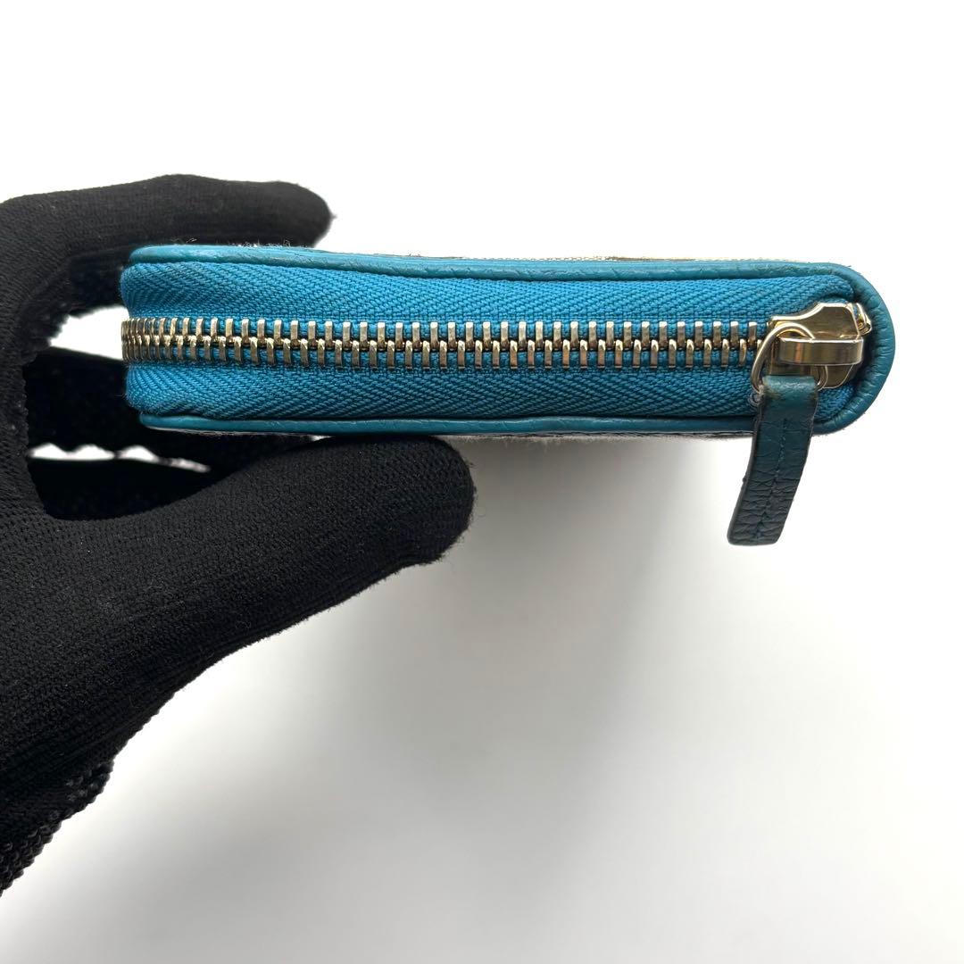 グッチ 長財布 GG キャンバス ターコイズ ブルー ラウンドファスナー