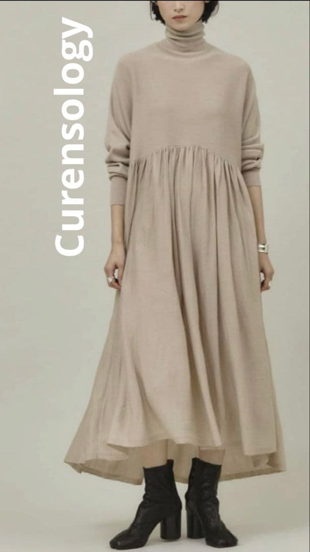 ⭐️週末限定値下⭐️美品Curensology ウールハイネックギャザーワンピース