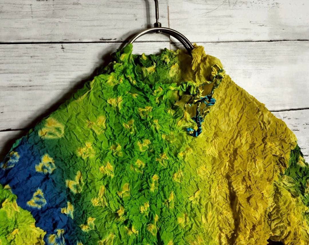 イッセイミヤケ シワ加工カットソー 半袖 ポップコーン シフォン グラデーション