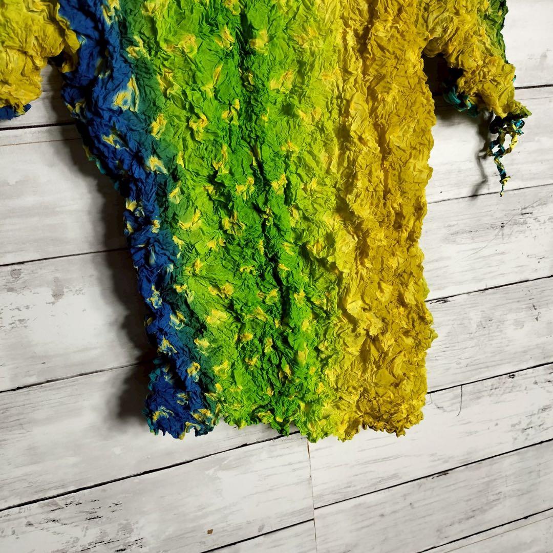 イッセイミヤケ シワ加工カットソー 半袖 ポップコーン シフォン グラデーション