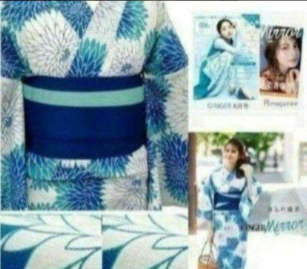 画像の帯つき【雑誌掲載】上品高貴な丸菊づくし涼し流水色浴衣◆