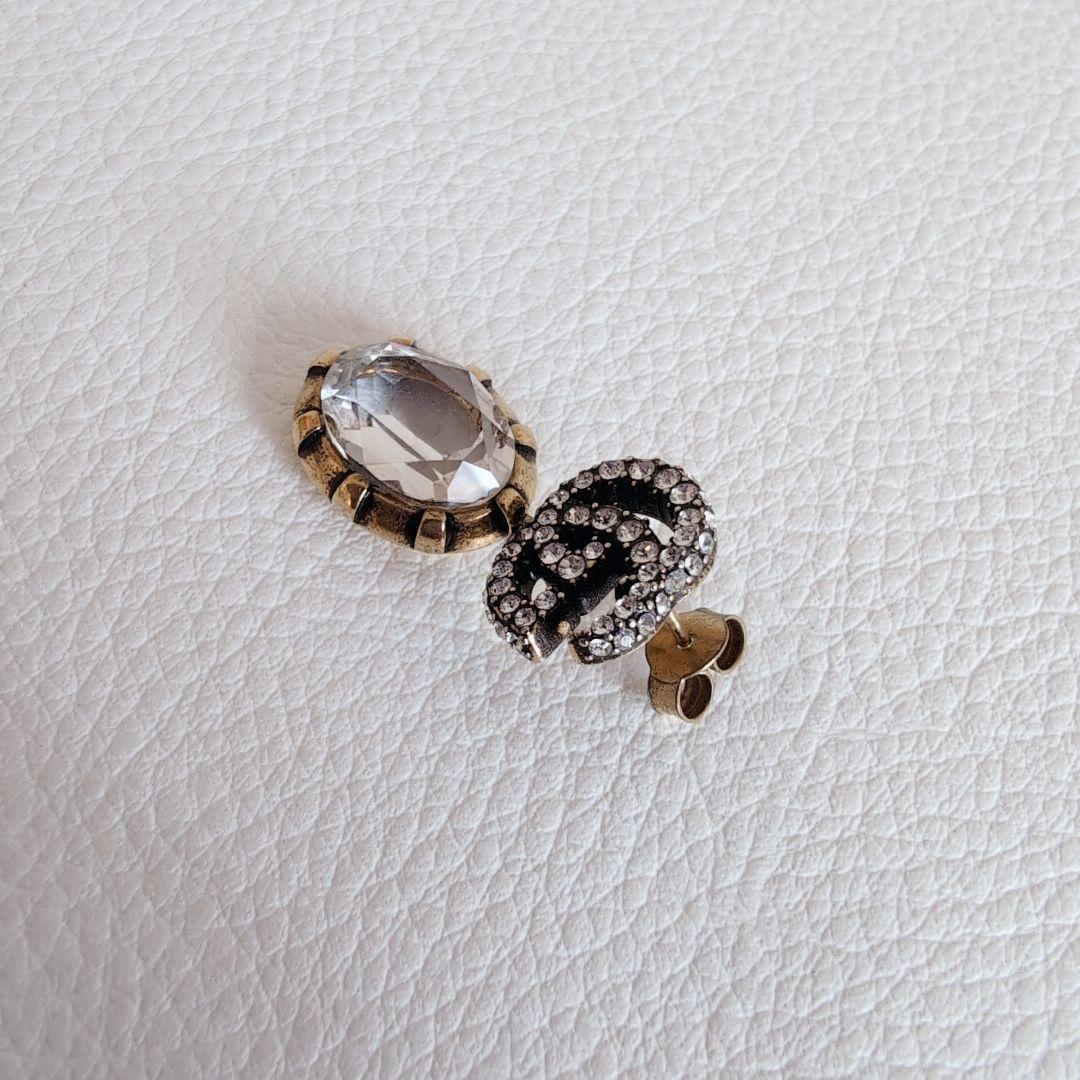 グッチ　ピアス　片方　マーモント　ビジュー　クリスタル付き ダブルGピアス　テテ