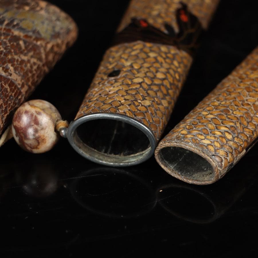 専用Y2978-1 竹編金銀象嵌金具蒔絵 煙管入れ 煙草入れ 〇吉銘　　　よ