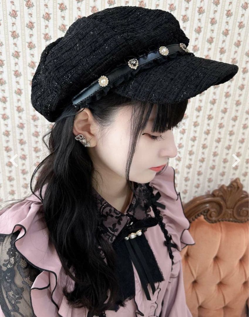 ROJITA レースフリルビジュベルト付きキャスケット ブラック