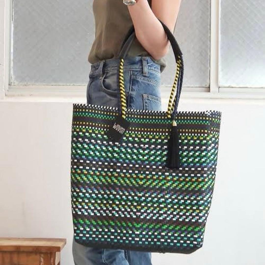 ウーヴン　メキシコ製 トールサイズ バスケットバッグ メルカドバッグ かごバッグ