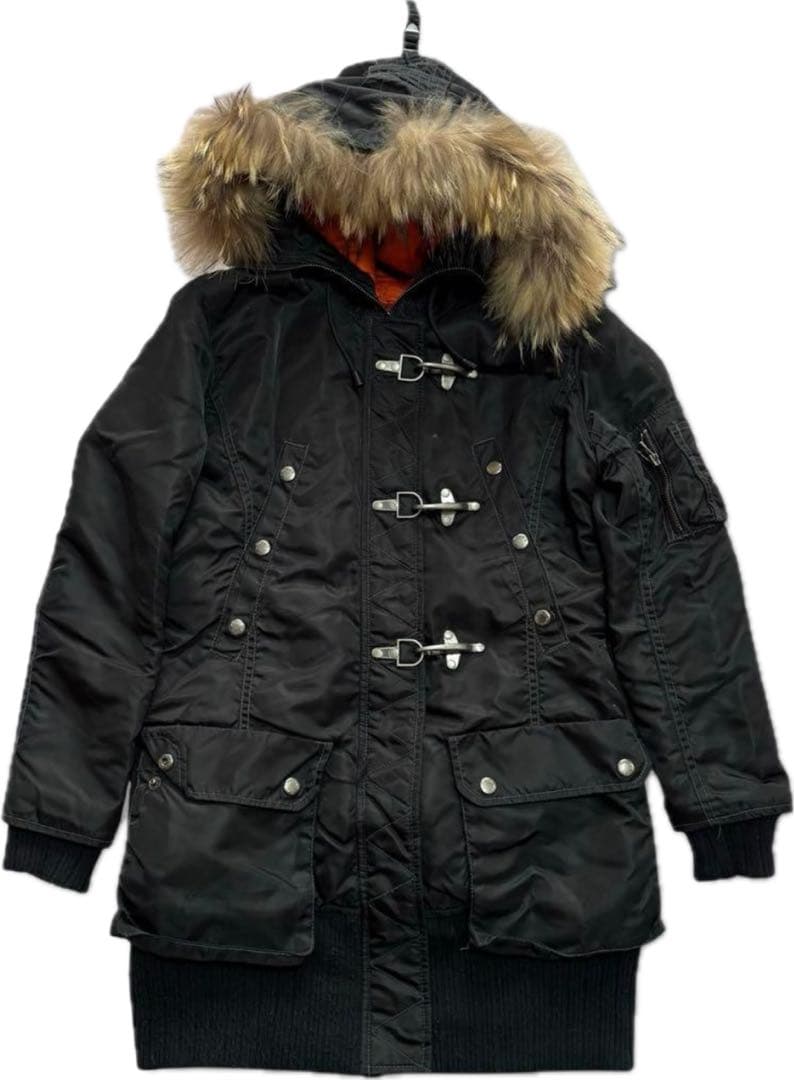 avirex fireman military fur coat ブラック S