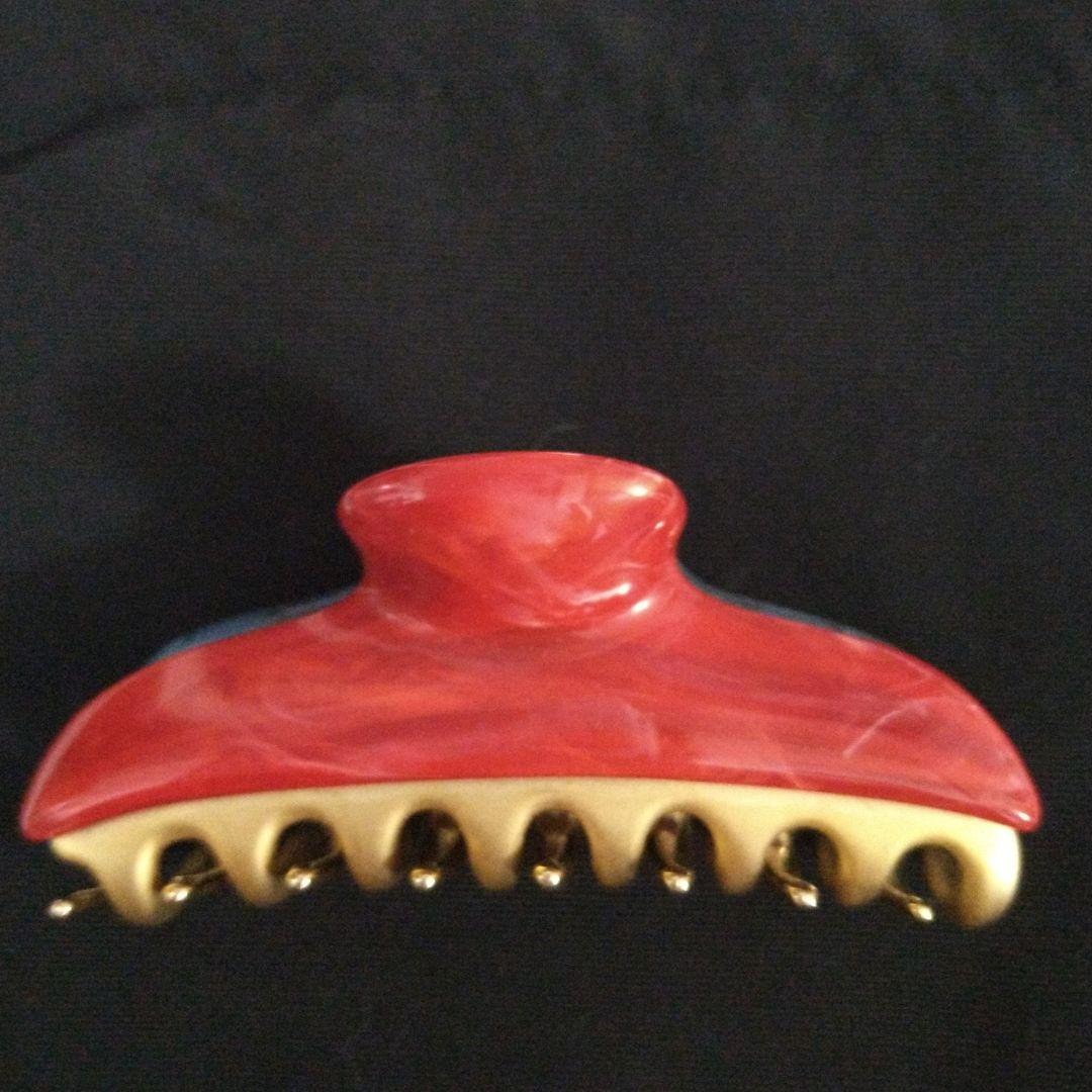 アッカ☆青と赤のマーブルヘアクリップ☆ダブルフェイス☆ミデイアムサイズ