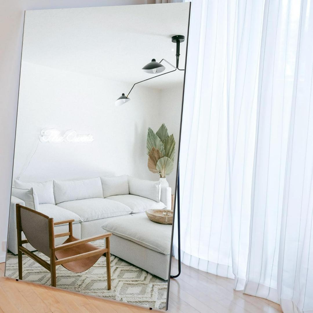 【美品】スタンドミラー 壁掛け 割れない鏡 幅60x160cm 白色 6番