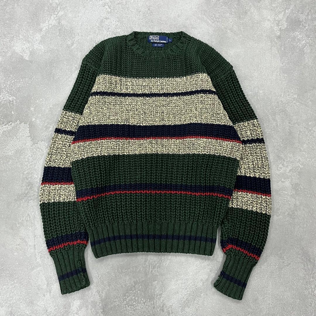 90s Polo Ralph Lauren コットンニットセーター リネン混 L