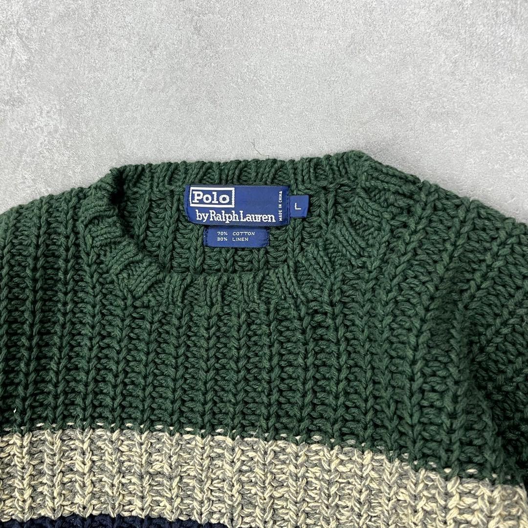 90s Polo Ralph Lauren コットンニットセーター リネン混 L