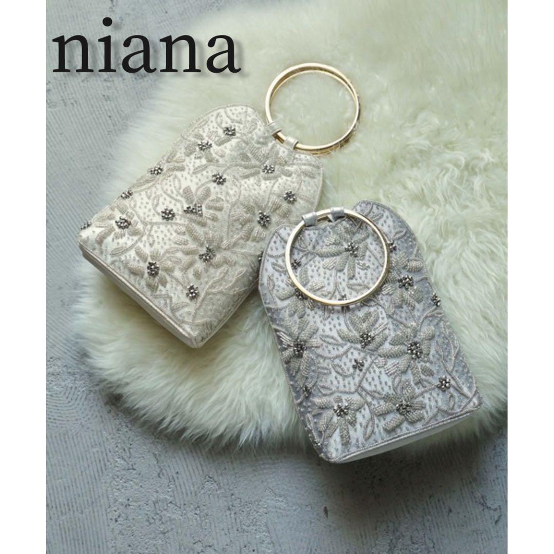 niana 2wayリングハンドルビジューパーティーバッグ ベージュ