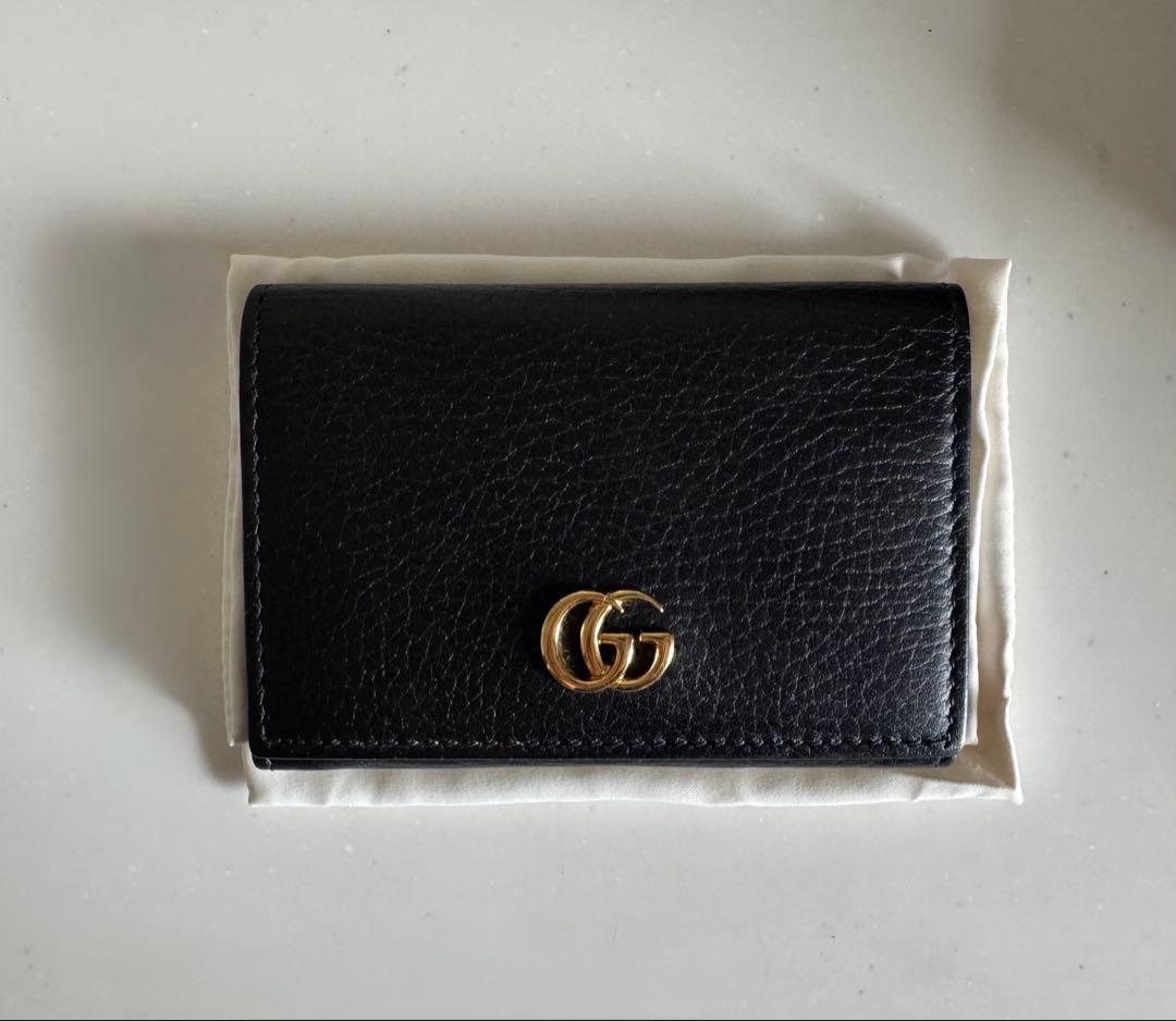 [GUCCI グッチ ダブルGロゴ 二つ折り名刺入れ] 黒 プチマーモント