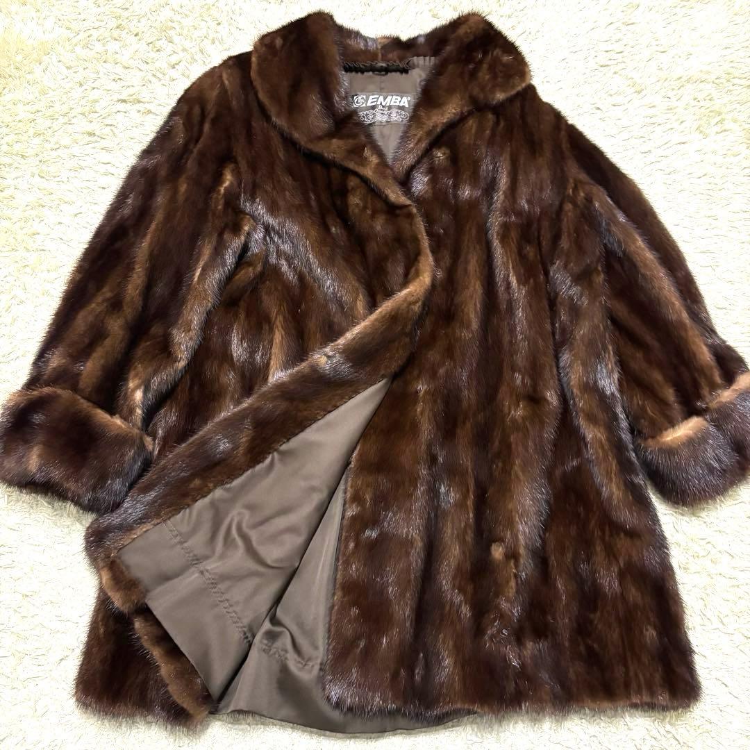 最高級　エンバ　リアルミンクファーコート　ブラウン　本毛皮
