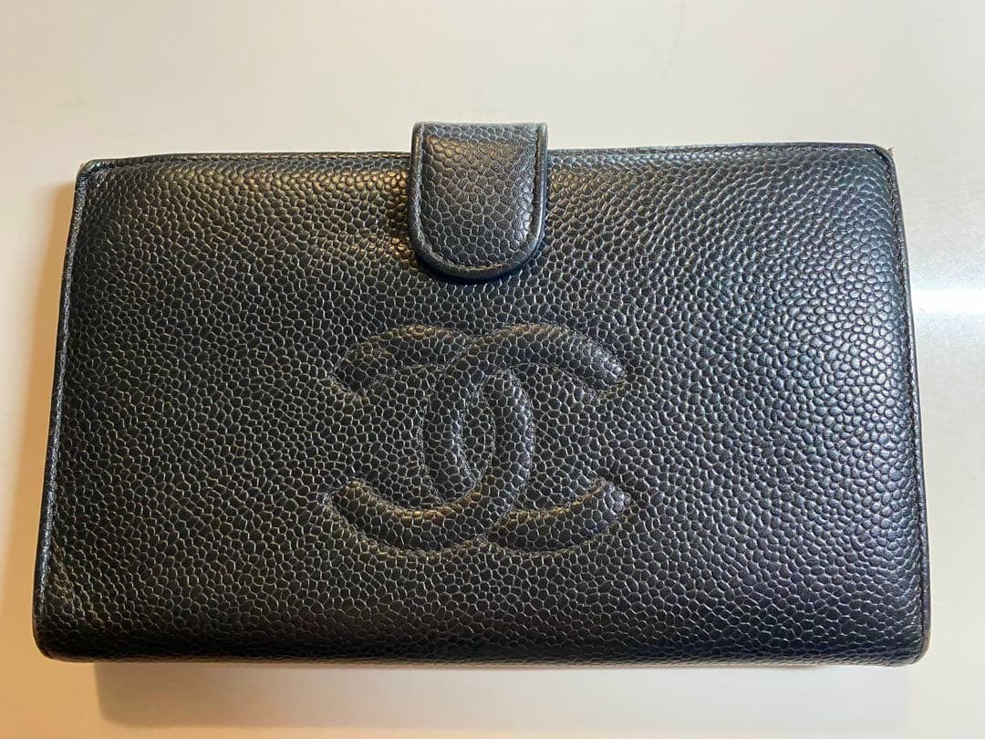 お得！CHANEL キャビアスキン　ガマ口　ブラック 長財布！