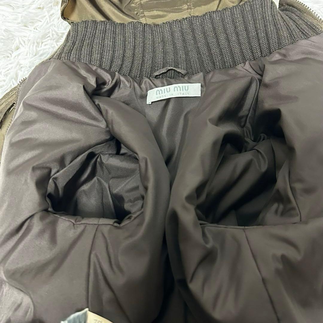 美品　miumiu アーカイブ　カーキ　ナイロンパーカー　リブ切り替え　38