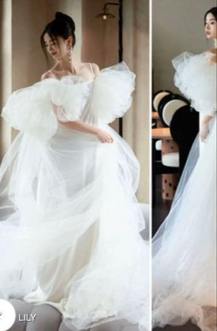 キャミソール サテン チュール 前撮り ウェディングドレス（WD242239）