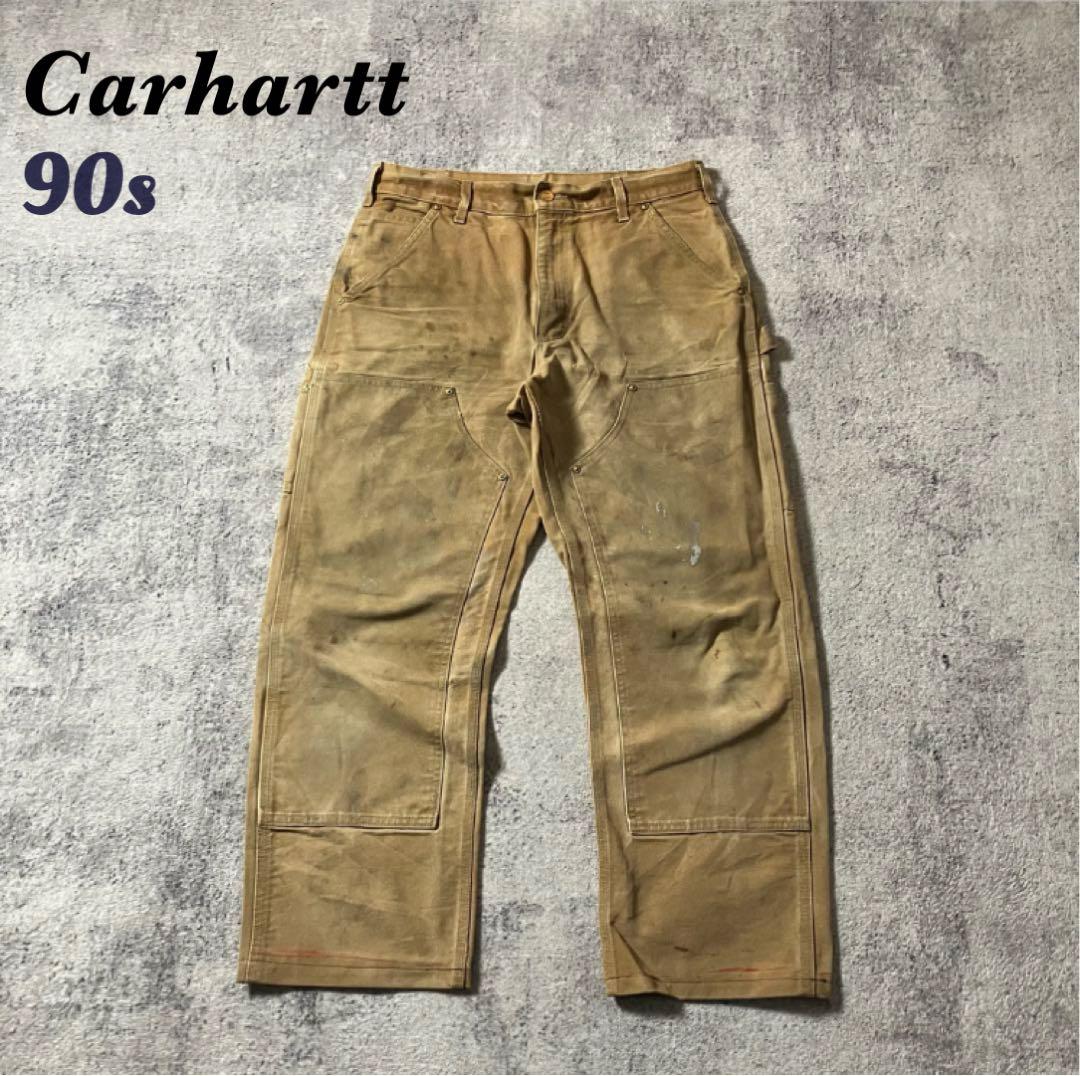 90sCarharttカーハートUSA製ダック地ダブルニーワークパンツベージュ
