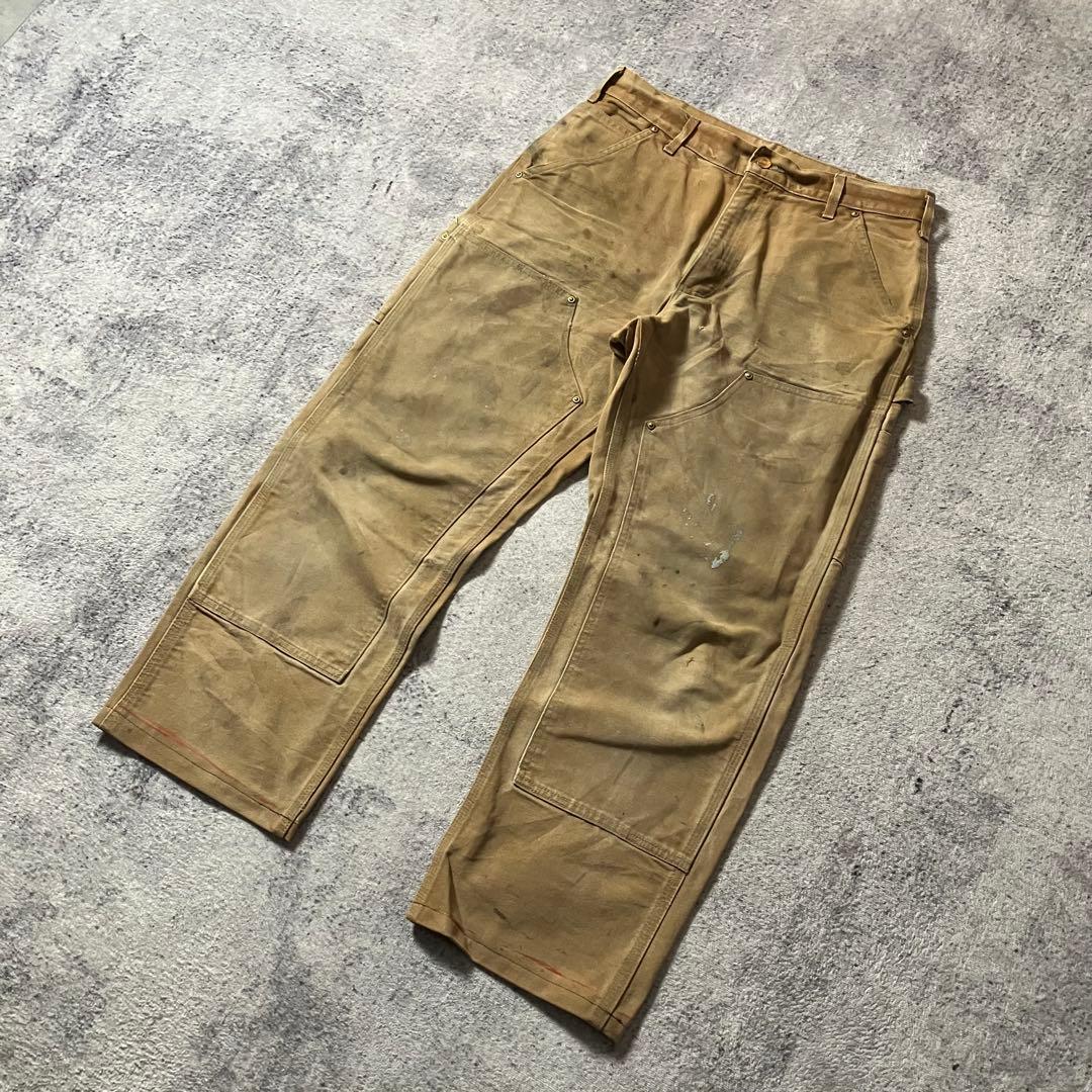 90sCarharttカーハートUSA製ダック地ダブルニーワークパンツベージュ