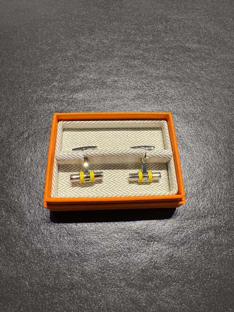 【未使用】HERMES カフリンクス シルバー イエロー