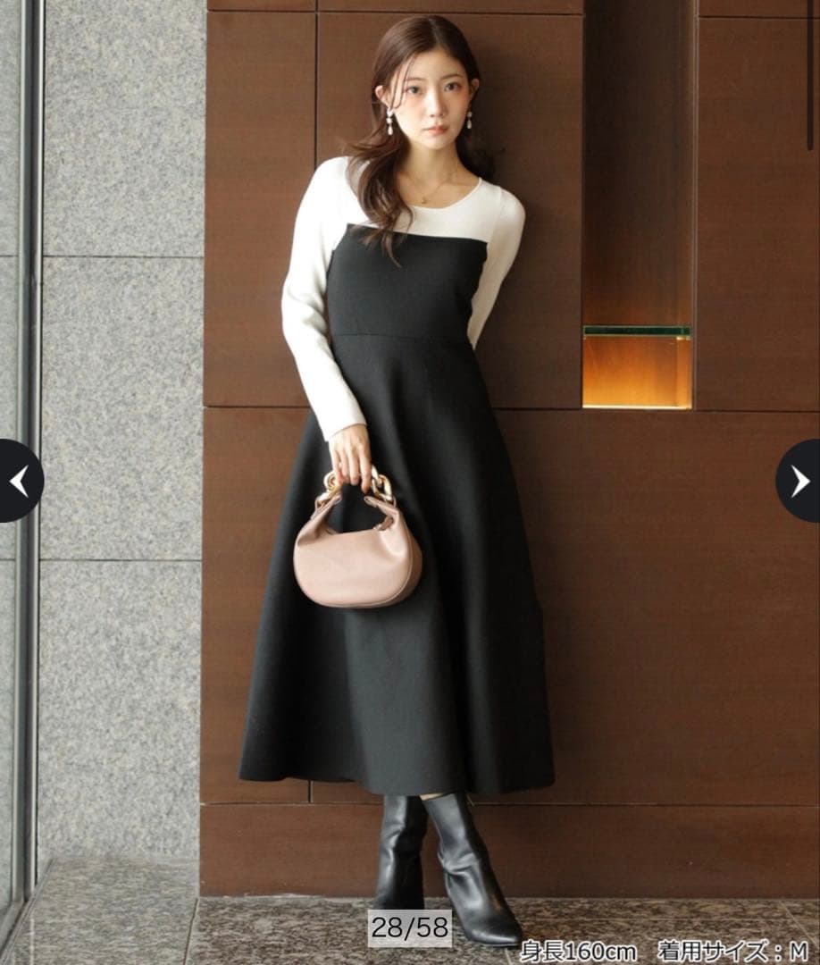 アプワイザーリッシェ　袖レースビスチェ切替ワンピース　特殊黒　M