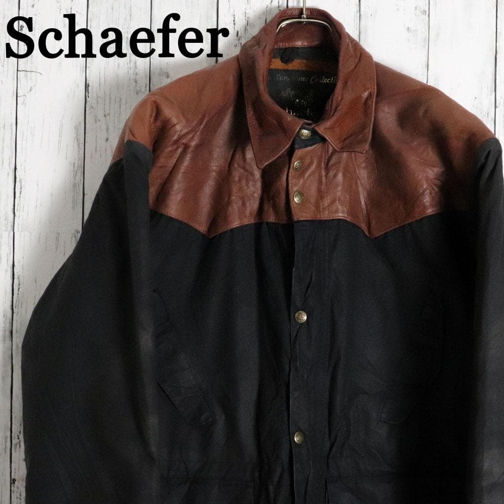 USA製 Schaefer 本革切替 オイルドコットン ウエスタンコート