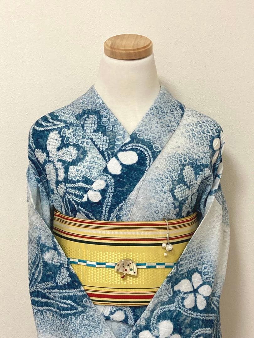 有松絞り　浴衣　スミレ　裄66.5cm 美品