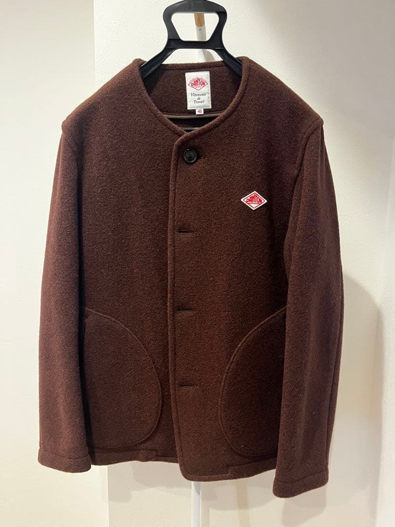 【新品】DANTON ノーカラージャケット ブラウン　42サイズ