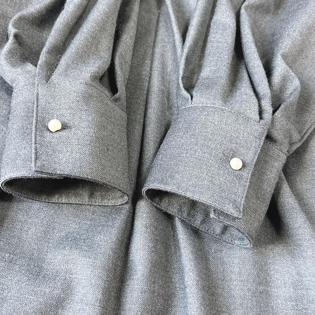 SHIPS ワンピ　ロング　パールモチーフボタンワンピース グレー　ウール　38