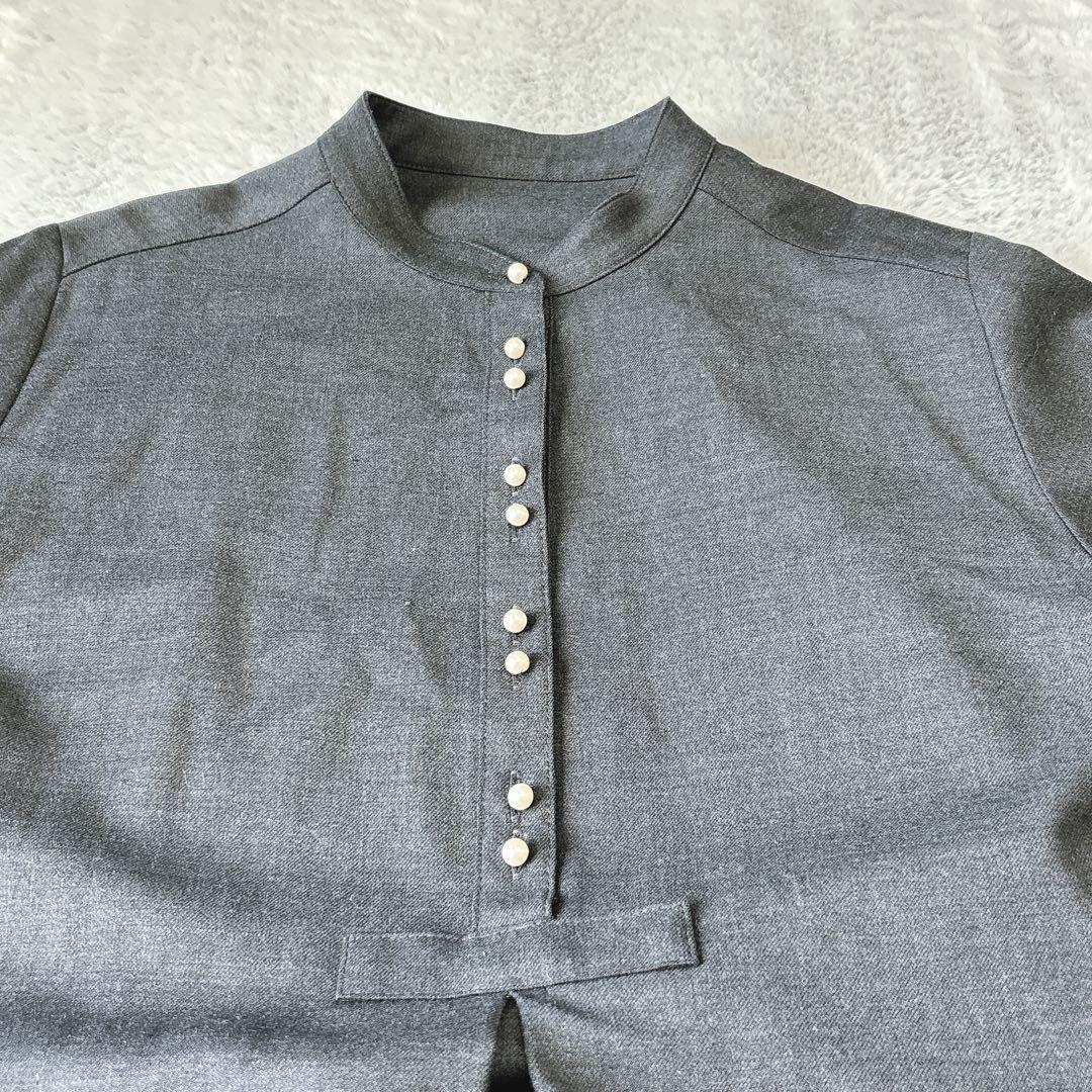 SHIPS ワンピ　ロング　パールモチーフボタンワンピース グレー　ウール　38