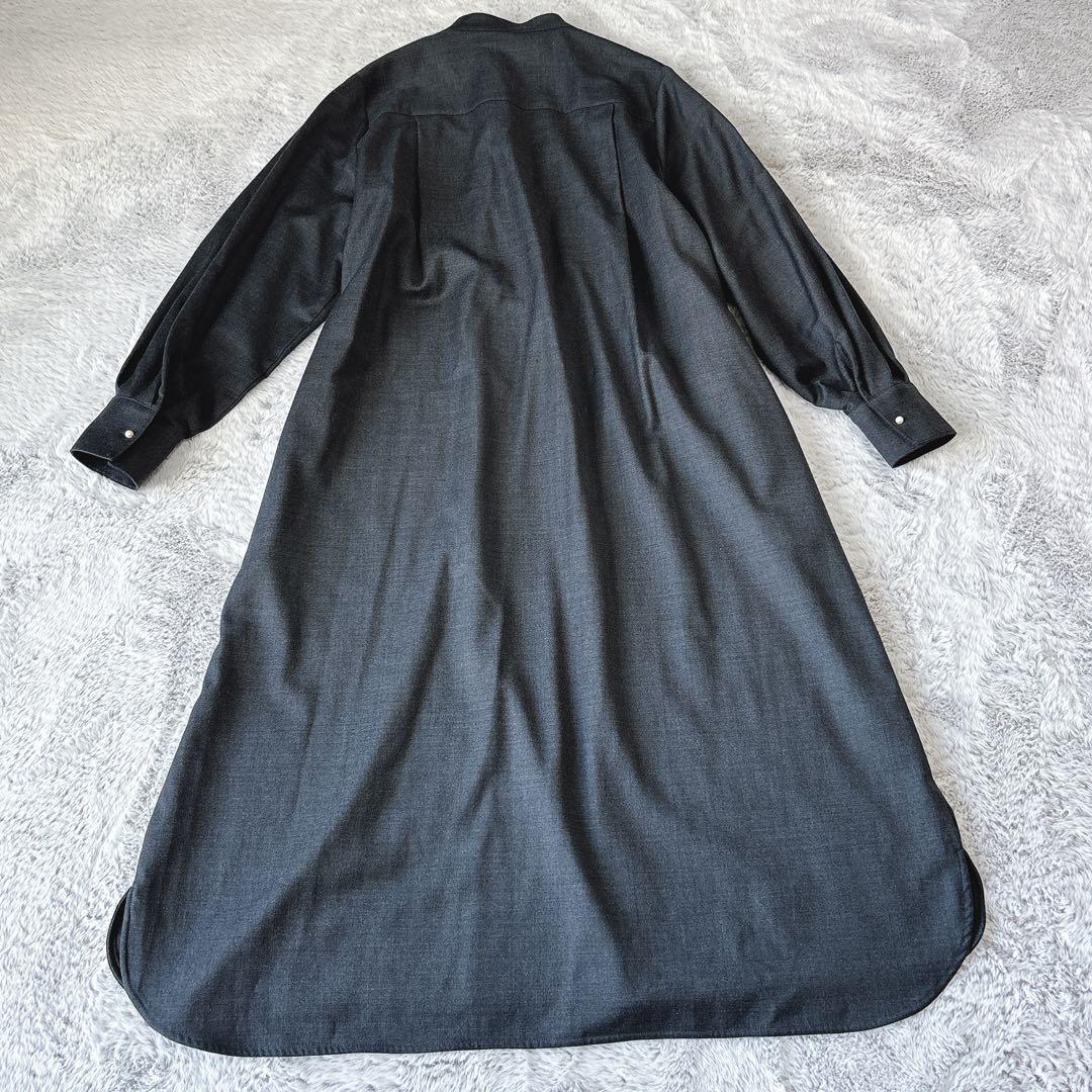 SHIPS ワンピ　ロング　パールモチーフボタンワンピース グレー　ウール　38