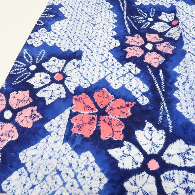 Y-921◆夏着物 有松鳴海絞『ウルトラマリン×撫子』居敷当て付 手縫 高級浴衣