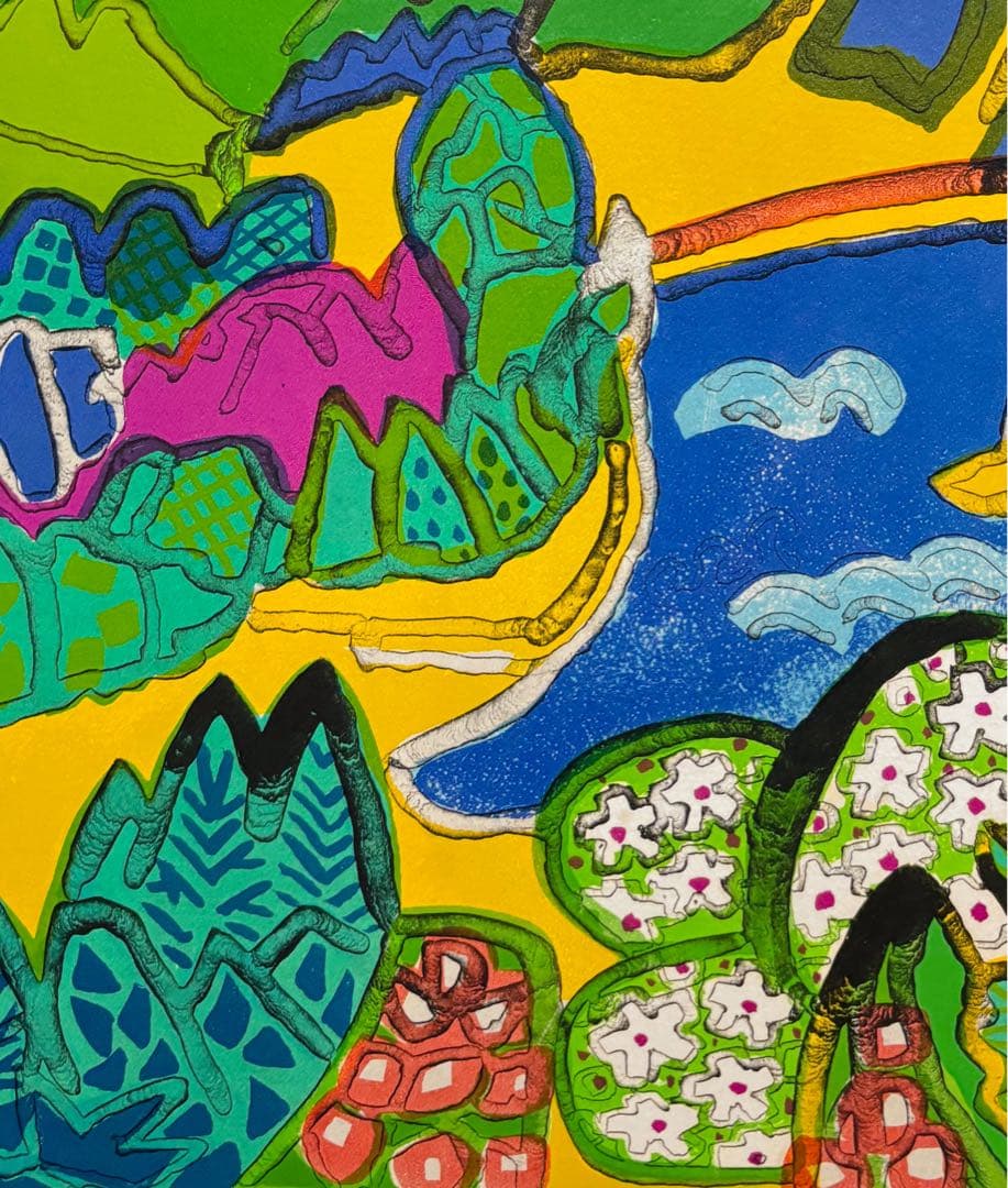 【真作】　片岡球子　版画　限定100部　リトグラフ　本人サイン　　赤富士　生前作