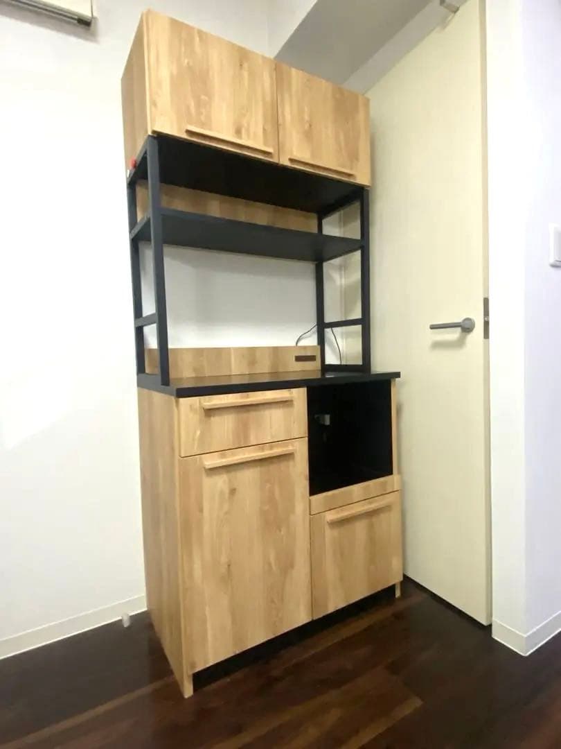 ナチュラルウッド アイアン　レンジボード　食器棚　おしゃれ