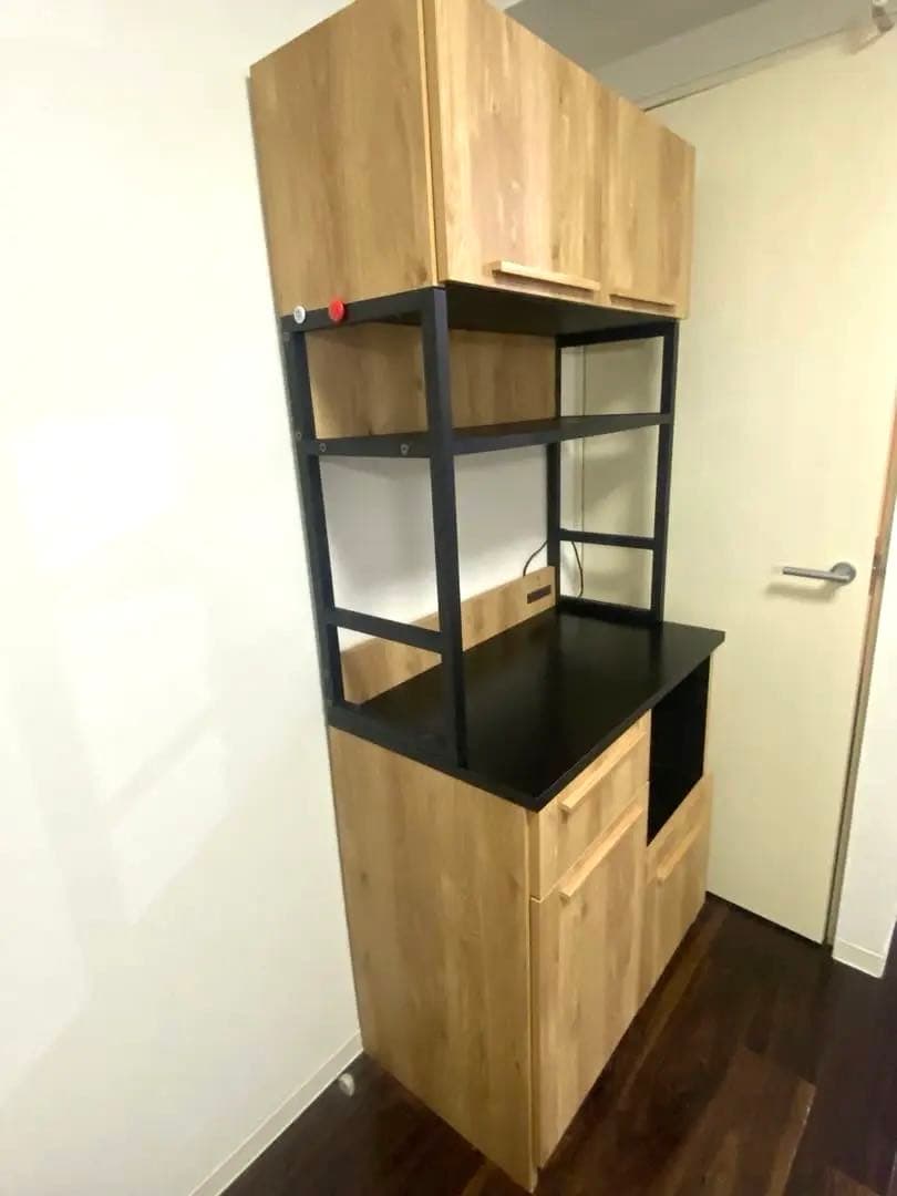 ナチュラルウッド アイアン　レンジボード　食器棚　おしゃれ