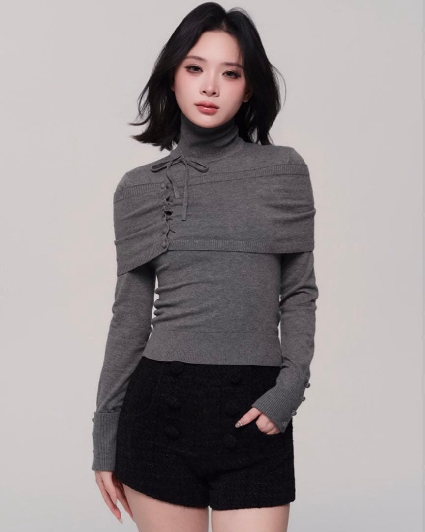 パンツ andwang Twinkle Tweed Shorts black