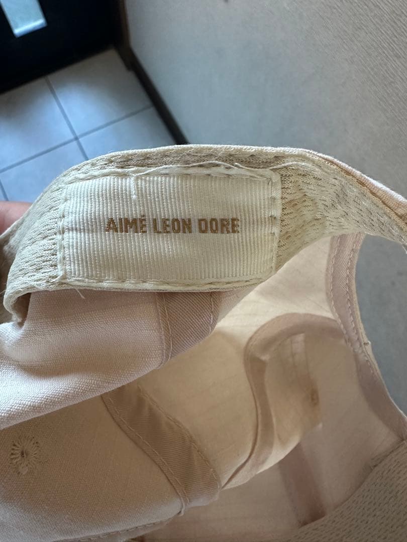 Aime Leon Dore ベージュ グリーン ロゴ刺繍キャップ