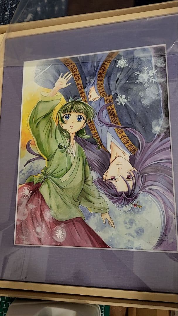 ファンタジー水彩画 額付き 薬屋ひとりごと　手描きイラスト　草木染め