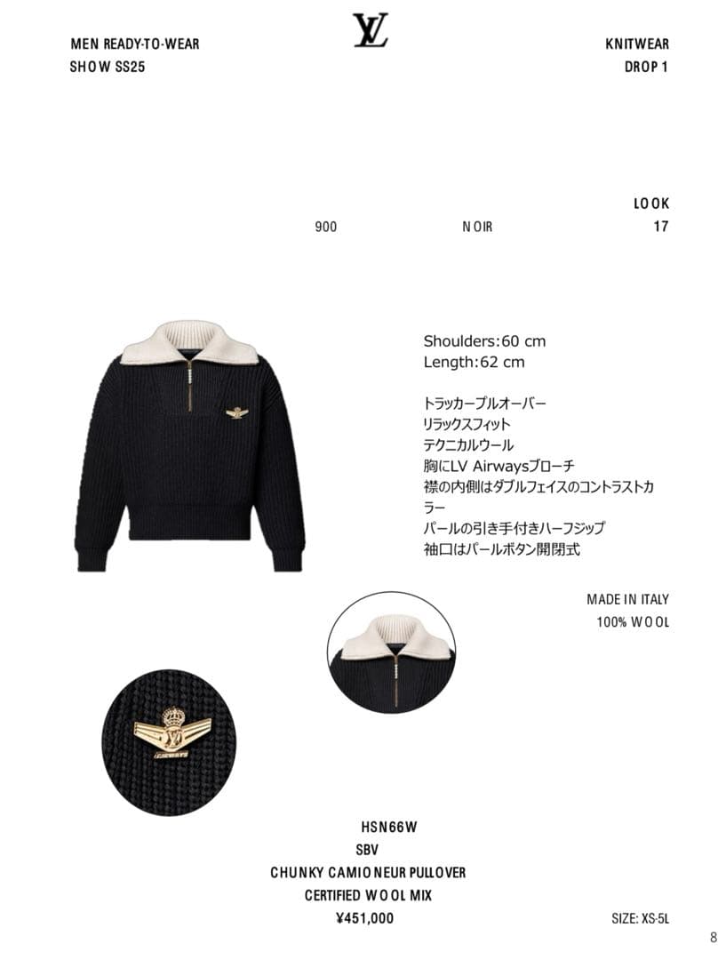 LV 25ss look17 チャンキーニットハーフジップ　M