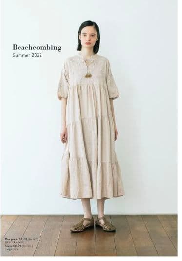 ツハルTSUHARU 刺繍ティアードワンピース　キナリ