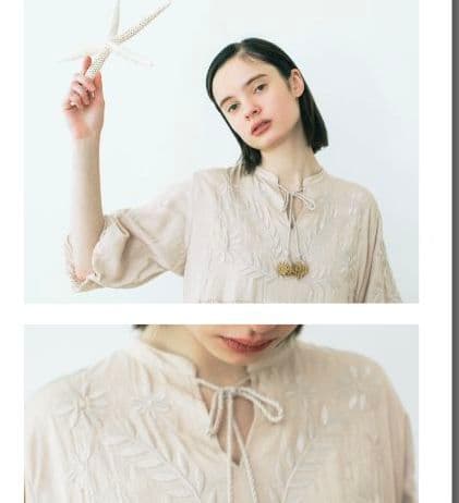 ツハルTSUHARU 刺繍ティアードワンピース　キナリ