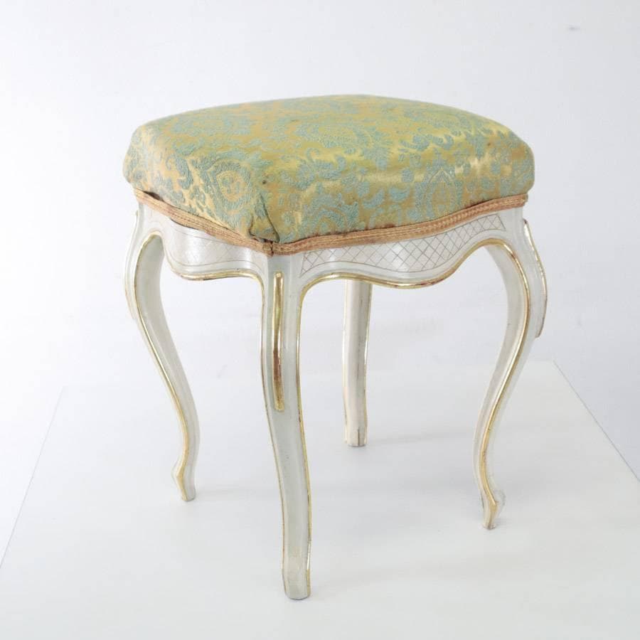 イタリア製 猫脚 スツール 金彩 ホワイトフレーム ロココ調 アンティーク調